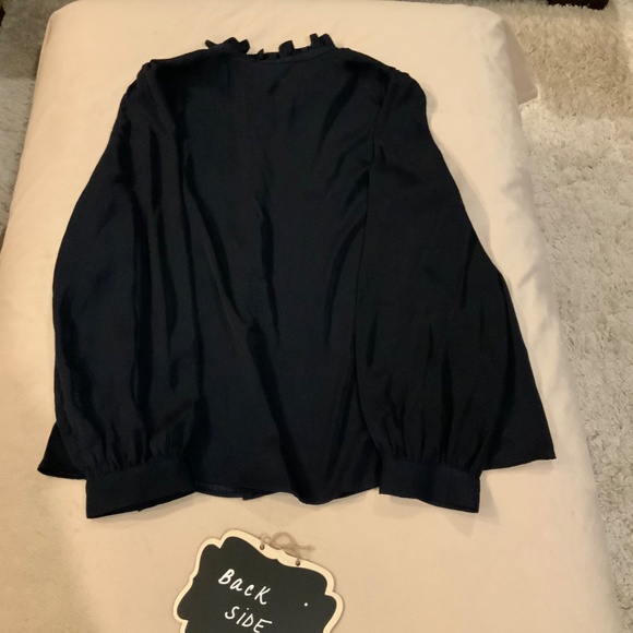 Banana Republic Blue L Satin Ruffle Collar Long Sleeve Button down Cottagecore - Picture 8 of 9